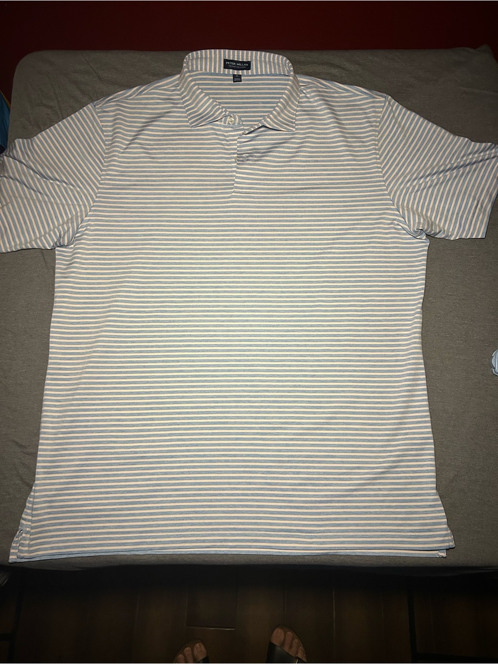 Peter Millar Men’s Striped Polo - Light Blue & White